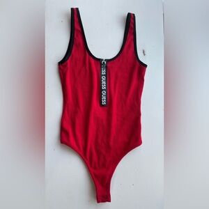 Guess Jacey Logo Tape Bodysuit Rugby Red Sz Small New with Tags Fourth of July